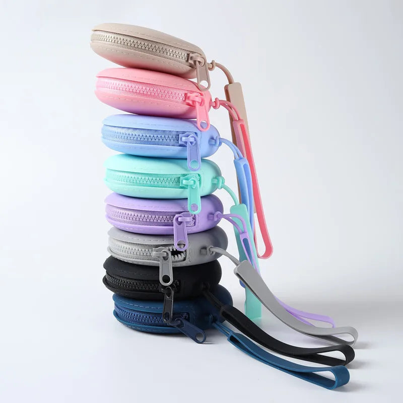 Solid Color Silicone Change Storage Bag round Pouch Portable Coin Organizer Lipstick Bag Earphone Bag Zipper Waterproof Wallet