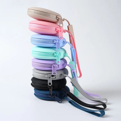 Solid Color Silicone Change Storage Bag round Pouch Portable Coin Organizer Lipstick Bag Earphone Bag Zipper Waterproof Wallet