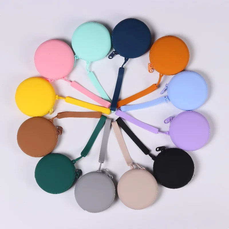 Solid Color Silicone Change Storage Bag round Pouch Portable Coin Organizer Lipstick Bag Earphone Bag Zipper Waterproof Wallet