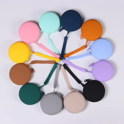 Solid Color Silicone Change Storage Bag round Pouch Portable Coin Organizer Lipstick Bag Earphone Bag Zipper Waterproof Wallet