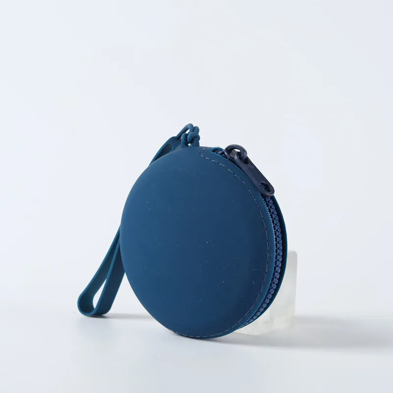 Solid Color Silicone Change Storage Bag round Pouch Portable Coin Organizer Lipstick Bag Earphone Bag Zipper Waterproof Wallet