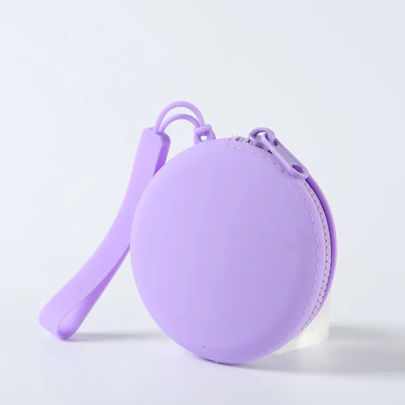 Solid Color Silicone Change Storage Bag round Pouch Portable Coin Organizer Lipstick Bag Earphone Bag Zipper Waterproof Wallet