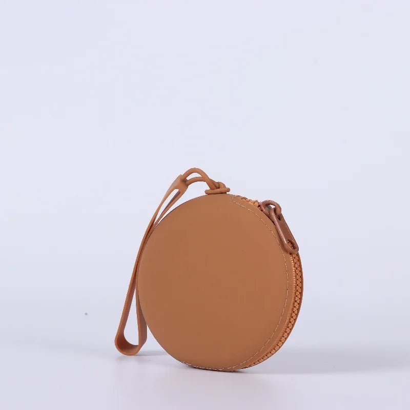 Solid Color Silicone Change Storage Bag round Pouch Portable Coin Organizer Lipstick Bag Earphone Bag Zipper Waterproof Wallet